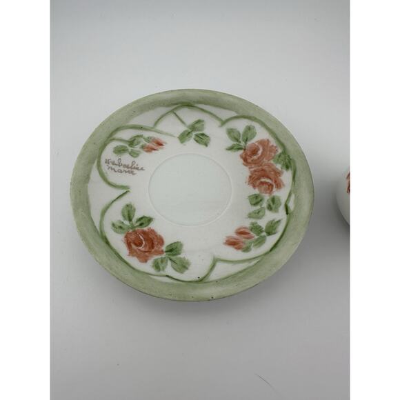 Vintage Hand Painted Mini Teacup and Saucer Signed Porcelain Floral - Picture 3 of 9